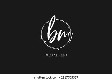 B M BM logo, Initial lettering handwriting or handwritten for identity. Logo with signature and hand drawn style.