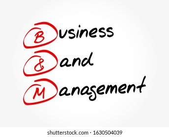 B and M - Business and Management acronym, business concept background