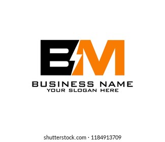 B M Initial logo concept with electric template vector