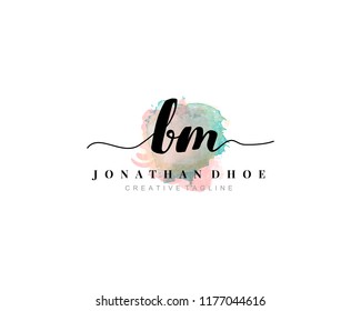 B M Initial watercolor logo on white background. Logo template vector