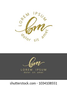 B M. Initials Monogram Logo Design. Dry Brush Calligraphy Artwork