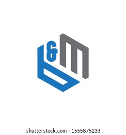 B & M Monogram Letter Style Vector Logo Design With Blue And Gray Colour