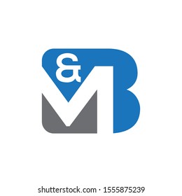 B & M Monogram Letter Style Vector Logo Design With Blue And Gray Colour