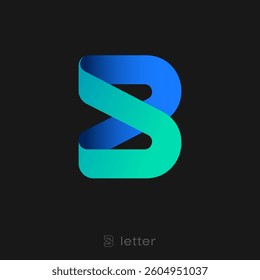 B monogram. Letter B consists of blue and turquoise ribbon or paper strip. App icon.
