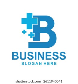 B Monogram with plus medical icon vector design, logotype element for template