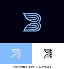 B Monogram from ribbons or strips, isolated on a different backgrounds. Web, UI Icon.