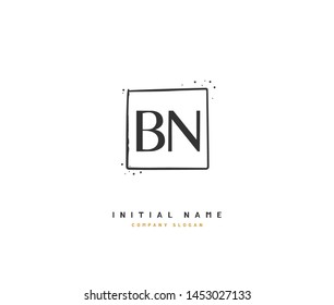 B N BN Initial handwriting logo design with circle. Beautyful design handwritten logo for fashion, team, wedding, luxury logo.
