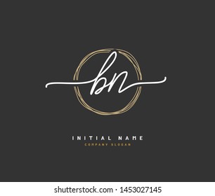 B N BN Initial handwriting logo design with circle. Beautyful design handwritten logo for fashion, team, wedding, luxury logo.