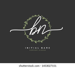 B N BN Initial handwriting logo design with circle. Beautyful design handwritten logo for fashion, team, wedding, luxury logo.