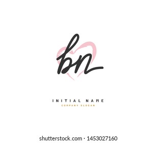 B N BN Initial handwriting logo design with circle. Beautyful design handwritten logo for fashion, team, wedding, luxury logo.