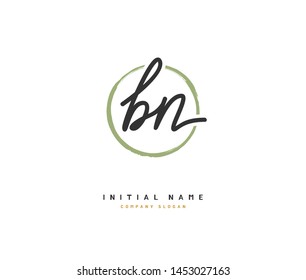 B N BN Initial handwriting logo design with circle. Beautyful design handwritten logo for fashion, team, wedding, luxury logo.