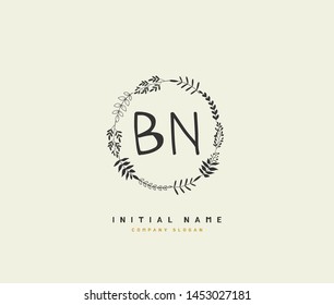 B N BN Initial handwriting logo design with circle. Beautyful design handwritten logo for fashion, team, wedding, luxury logo.