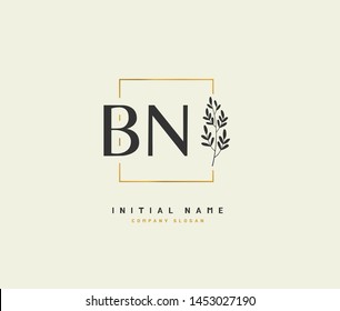 B N BN Initial handwriting logo design with circle. Beautyful design handwritten logo for fashion, team, wedding, luxury logo.