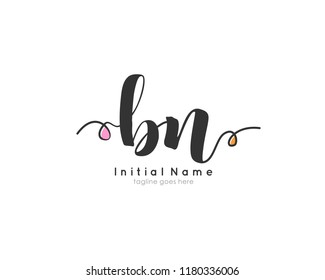 B N Initial handwriting logo vector template