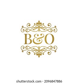 B O initials logo ornament gold. Letter BO wedding ampersand or business partner symbol