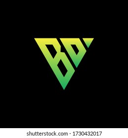 B O monogram logo isolated green triangles on a black background