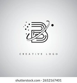 Logotipo de Monograma de Órbita B - Marca de Letra Mínima Futurista com Linha de Arte Circular, Pontos Inspirados na Tecnologia e Conceito de Movimento Espacial para Identidade de Marca Moderna