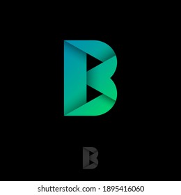 B origami logo. B letter consist of bent shapes on a dark background. Monochrome option.