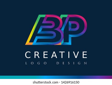 B P  Logo. BP Letter Design Vector with Magenta blue and green yellow color.