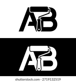 A and B Paint Roller Logo Design Vector illustration.