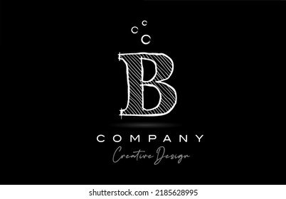 B pencil drawing alphabet letter logo icon with cartoonish style. Creative cartoon template for company and business in black and white