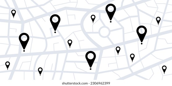 A to B with pin pointers icon. Navigation or navigator, maps, road, direction arrow. Pins, points mark. Pointer or point trekking route. track en trace city, street map. Markers, map locator, urban.