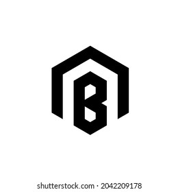 B polygon vector logo template with black and white color