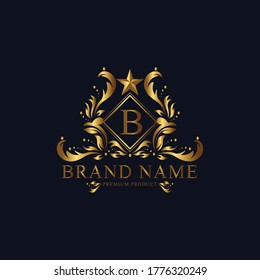 B logotipo de monograma de oro de lujo premium. Logo de la letra B. Logotipo de oro de lujo en monograma.