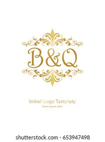 B & Q initial wedding logo template vector