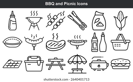 B Q Picnic Icons Black White Line Art