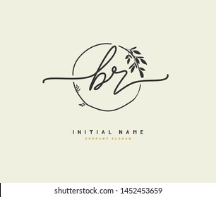 B R BR Beauty vector initial logo, handwriting logo of initial signature, wedding, fashion, jewerly, boutique, floral and botanical with creative template for any company or business.