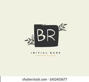 B R BR Beauty vector initial logo, handwriting logo of initial signature, wedding, fashion, jewerly, boutique, floral and botanical with creative template for any company or business.