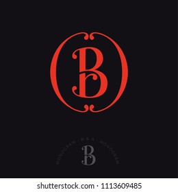 B and R combined letters, the initial of beautiful letters in a circle with curls. Classic style. Monochrome option.