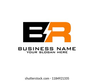 B R Initial logo concept with electric template vector