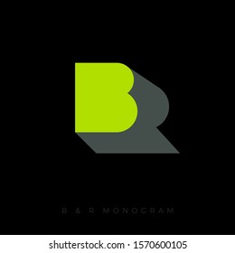 B, R logo concept. B letter with shadow like letter R on a white  background. Network, web, UI icon. Modern technology. R is a shadow of B letter. 