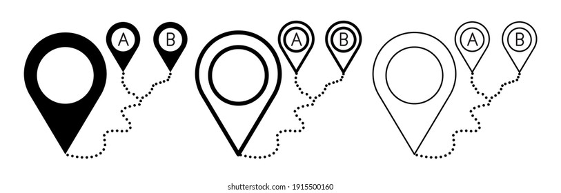 A and B road option location sign icon. Map location sign. The star has declared the vector icon of simple location points. Icon set of different thickness.