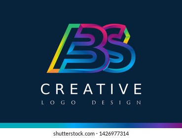 B S  Logo. BS Letter Design Vector with Magenta blue and green yellow color.
