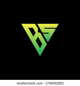 B S monogram logo isolated green triangles on a black background