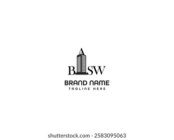 B A S W architecture construction logo design template