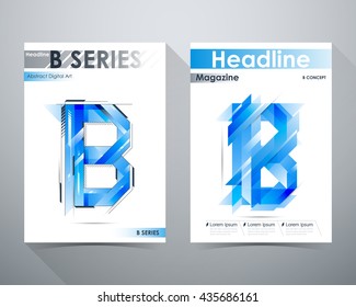 B Series, Abstract Digital Art Design, Blue tone, B-shape and lines tilt, Online Magazine, Poster Brochure layout vector illustration template A4 size.