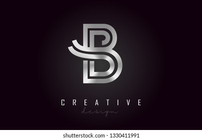 B Silver Letter Logo Monogram Vector Design. Creative B Silver Metal Steel Letter Icon Vector Illustration.