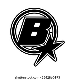 B with Star Typography Y2K Logo Patch Apparel Fashion Vector Design K59, Commercial Use