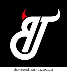 B T BT Letter Devil Horn Logo