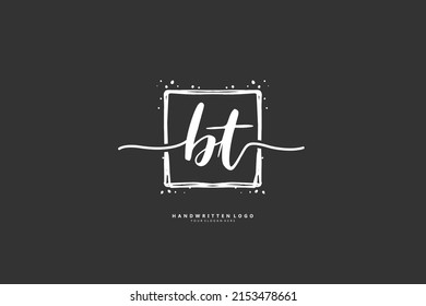 B T BT logo, Initial lettering handwriting or handwritten for identity. Logo with signature and hand drawn style.