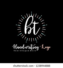 B T Initial handwriting logo vector
