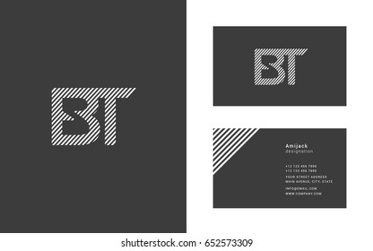 B T lined logo design vector template with business card 