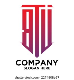 B T U  lettering with square design vector template
