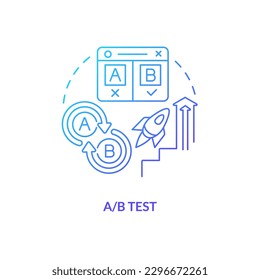 A B test blue gradient concept icon. Different versions of ads. Social media advertising tip abstract idea thin line illustration. Isolated outline drawing. Myriad Pro-Bold font used