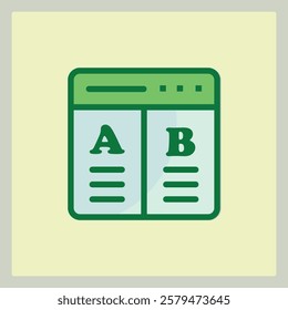 A and B test comparison icon with green border and the words A and B on the respective side