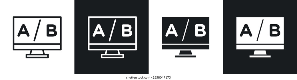 A B test icons pack in black and white filled and outlined versions.